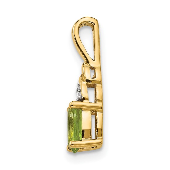 14k Yellow Gold Peridot August Birthstone and Diamond Ladies Mini Charm Pendant - Picture 2 of 3